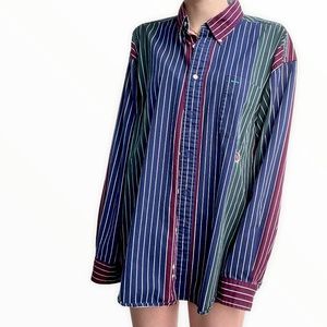 VINTAGE 90s Y2K STYLE PINSTRIPE OVERSIZED MENSWEAR BUTTON DOWN POLO SHIRT